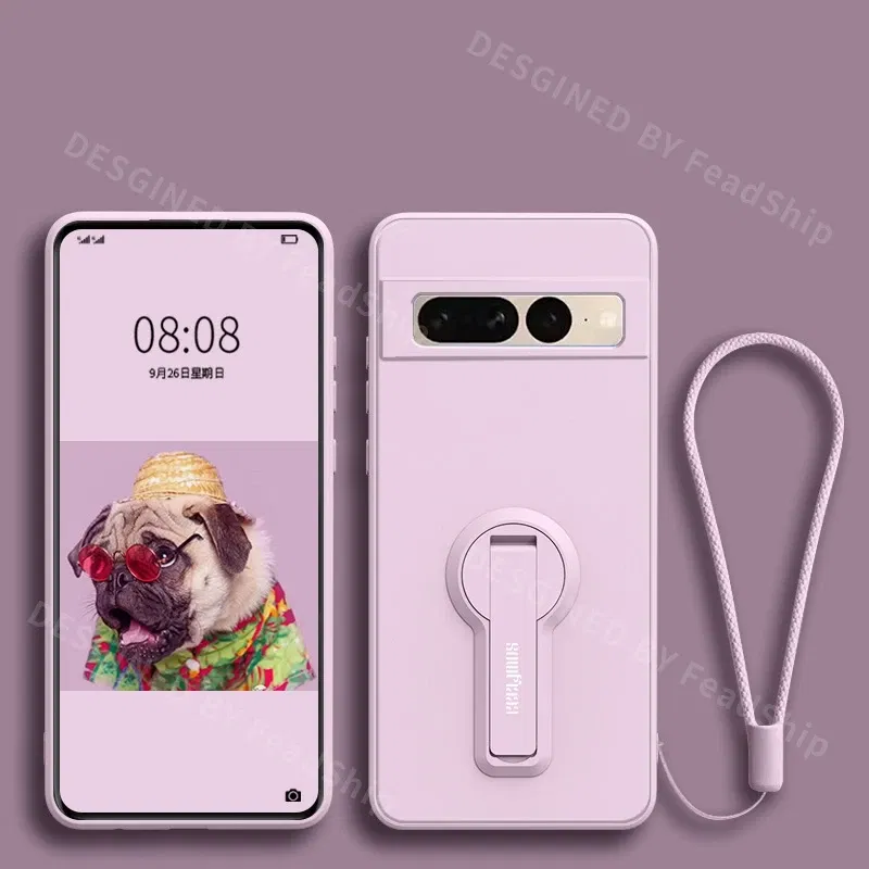 Color: BRIGHT PINK, Material: EVA - Phone Case For Google Pixel 7 8 6 5 9 Pro XL Pixel 7A 6A 5A 8A 9A Soft Cover Silicone Case with Holder Stand Bracket Lanyard