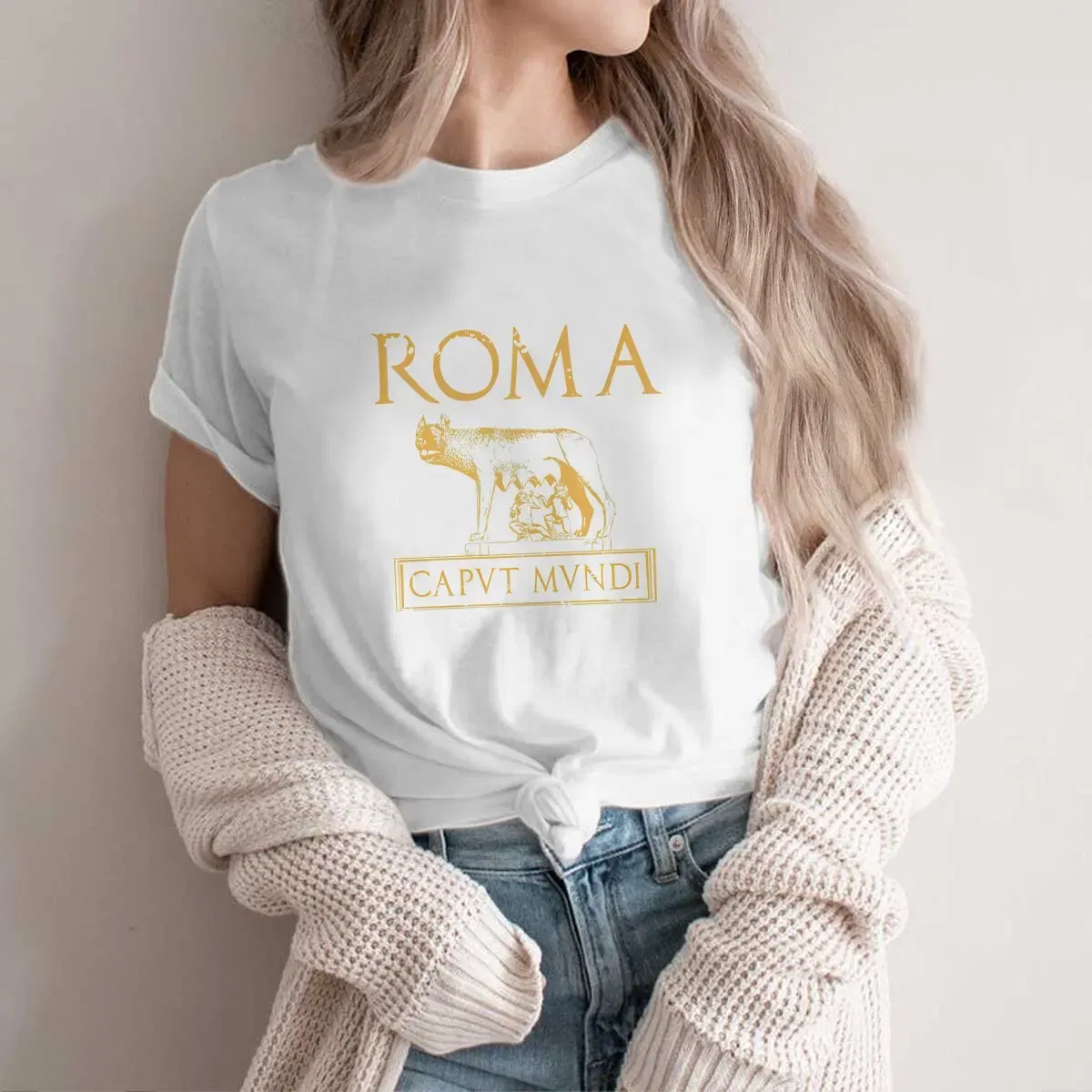 Color: WHITE, Size: XXXL - Roma Caput Mundi Casual Polyester TShirt Ancient Rome Style Streetwear Leisure T Shirt Female