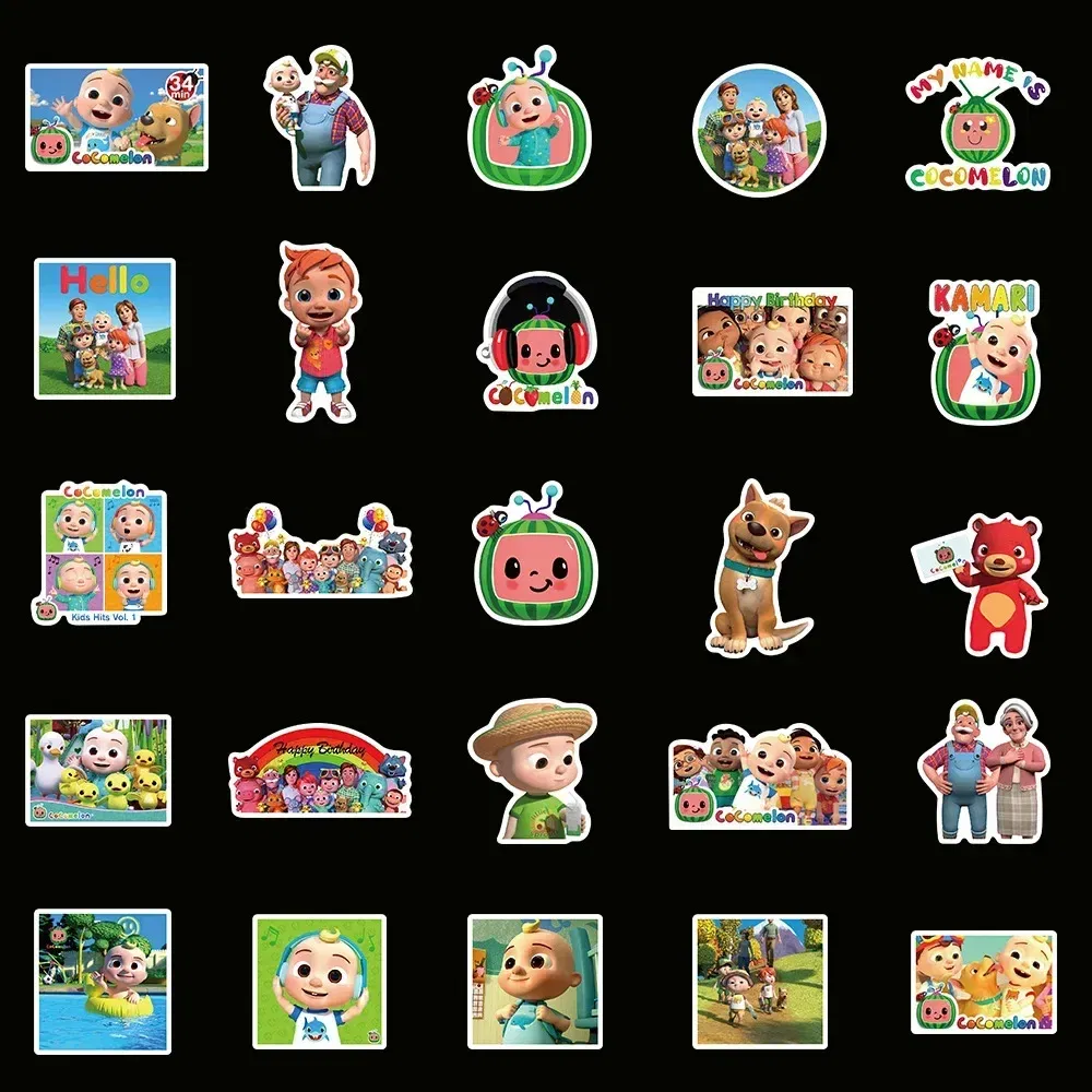 Color: Army Green - 50PCS Cartoon Cocomelonly Children's Reward Hand Account Luggage Skateboard DIY Stickers