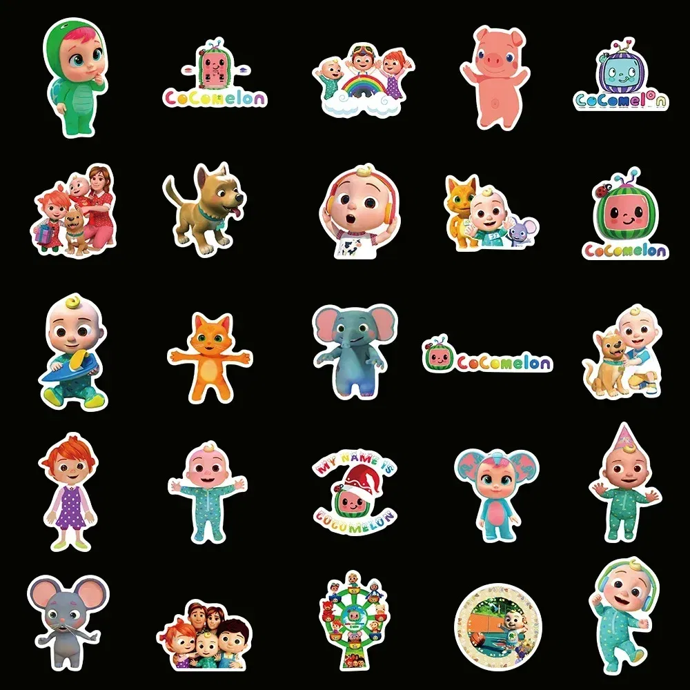Color: Army Green - 50PCS Cartoon Cocomelonly Children's Reward Hand Account Luggage Skateboard DIY Stickers