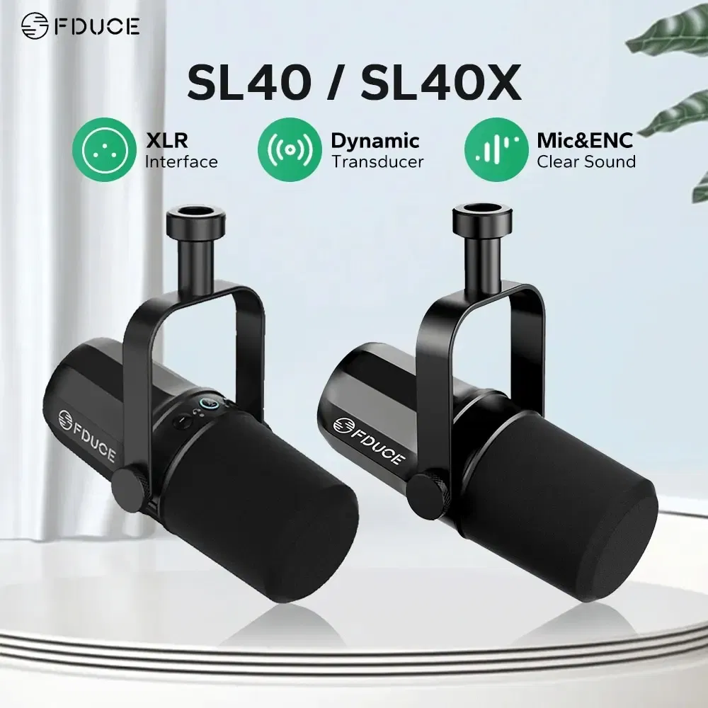 Color: Black - FDUCE Dynamic Microphone SL40X/SL40 Metal Built-in Headset Output Sound Insulation For Podcasts,Live Broadcast and Games