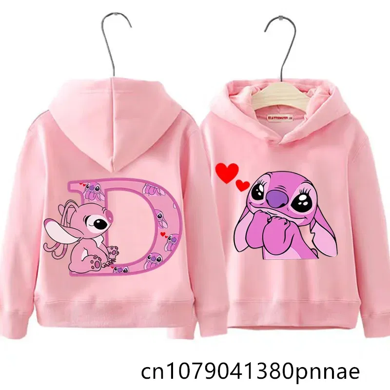 Color: Khaki, Kid Size: 2T - Girls Boys Lilo and Stitch Sportswear Hoodies Casual Fashion Sweatshirts Angel Letter AZ Anime Autumn/Winter Hoodie Kids Hoodies