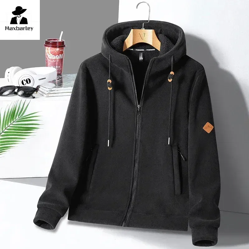 Color: black, Size: XXXL - Winter Warm Cashmere Jacket Mens High-end Ski Fleece Iined Thickened Hoodie Coat Casual Womens Outdoor Camping Cold-proof Jacket