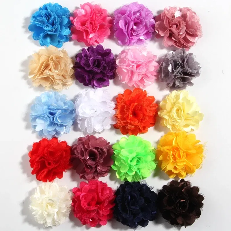 500PCS 5CM 2"  New Mesh Silk Fabric Flowers For Hair Accessories Rosettes Satin Hair Fabric Flower For Girls Kid Head Wear
