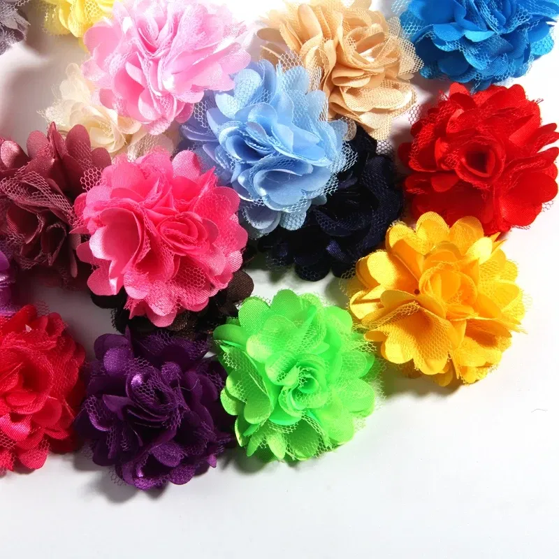 500PCS 5CM 2"  New Mesh Silk Fabric Flowers For Hair Accessories Rosettes Satin Hair Fabric Flower For Girls Kid Head Wear