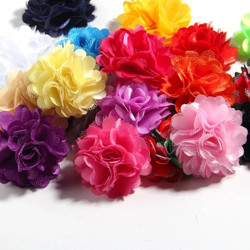 500PCS 5CM 2"  New Mesh Silk Fabric Flowers For Hair Accessories Rosettes Satin Hair Fabric Flower For Girls Kid Head Wear