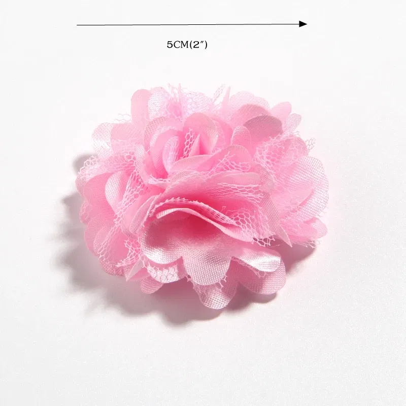 500PCS 5CM 2"  New Mesh Silk Fabric Flowers For Hair Accessories Rosettes Satin Hair Fabric Flower For Girls Kid Head Wear