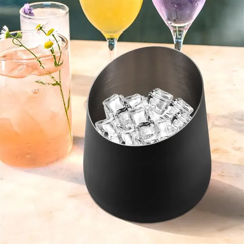 Color: Black - Stainless Steel Ice Bucket Champagne Wine Beer Cooler Chilling Bucket Ice Cube Barrel Container Bar Bartender Tools