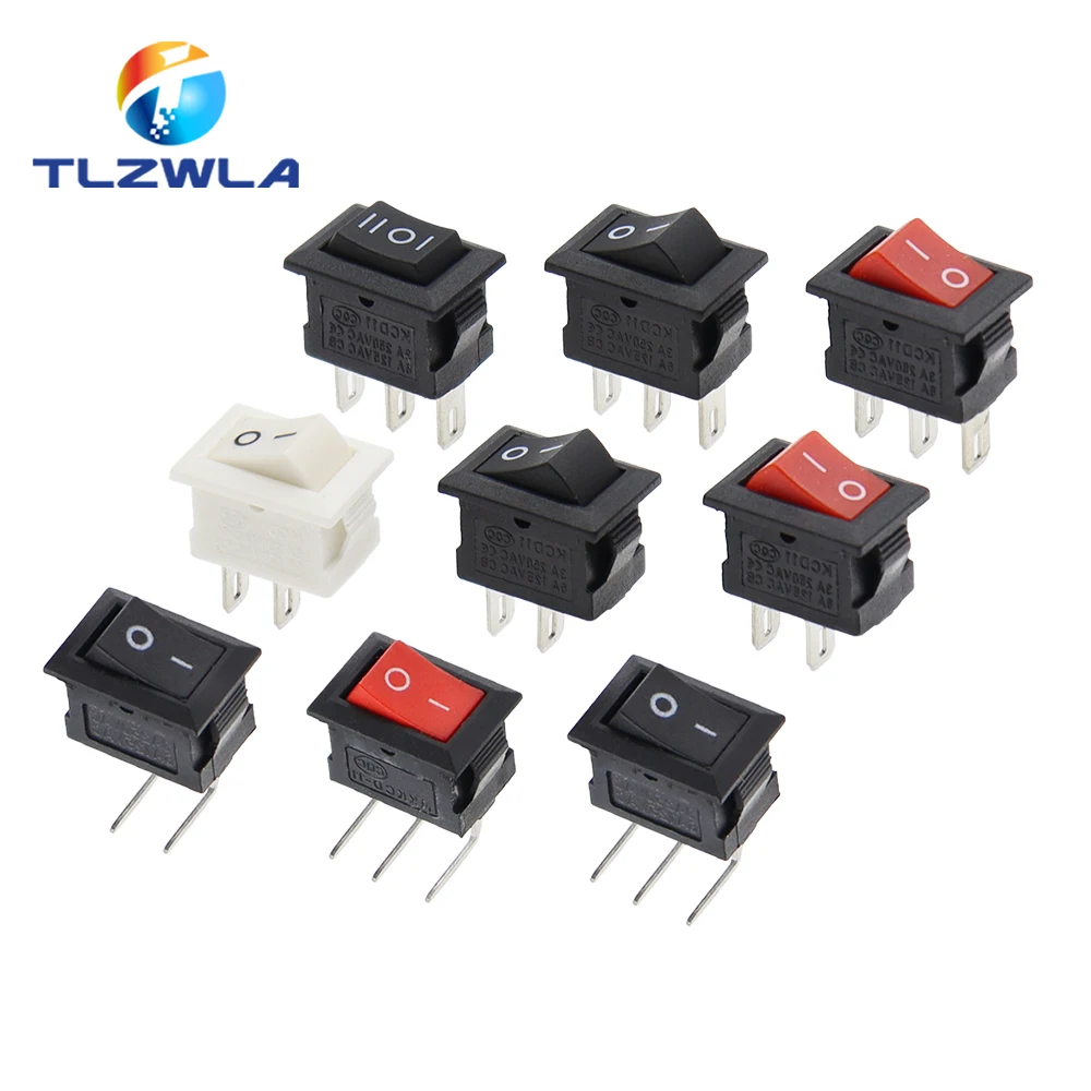 Color: black, Size: 4XL - 5/10PCS KCD11 Rocker Switch 10*15mm Mini Push Button Switch ON-OFF / ON-OFF-ON 2 Pins / 3 Pins 3A 250VAC / 6A 125VAC 10x15mm