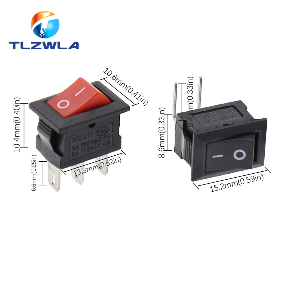 Color: black, Size: 4XL - 5/10PCS KCD11 Rocker Switch 10*15mm Mini Push Button Switch ON-OFF / ON-OFF-ON 2 Pins / 3 Pins 3A 250VAC / 6A 125VAC 10x15mm