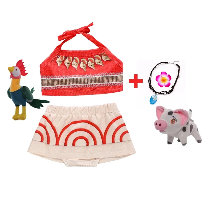 Color: Rose Red, Kid Size: 4T - Disney New Moana Dress Costumes Kids Girl Cosplay Toddler Movie Ocean Adventure Infant Frock Halloween Party With Chick Clothes