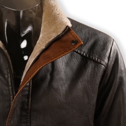 Men's Vintage Double Stand Collar Leather Coat