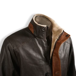 Men's Vintage Double Stand Collar Leather Coat