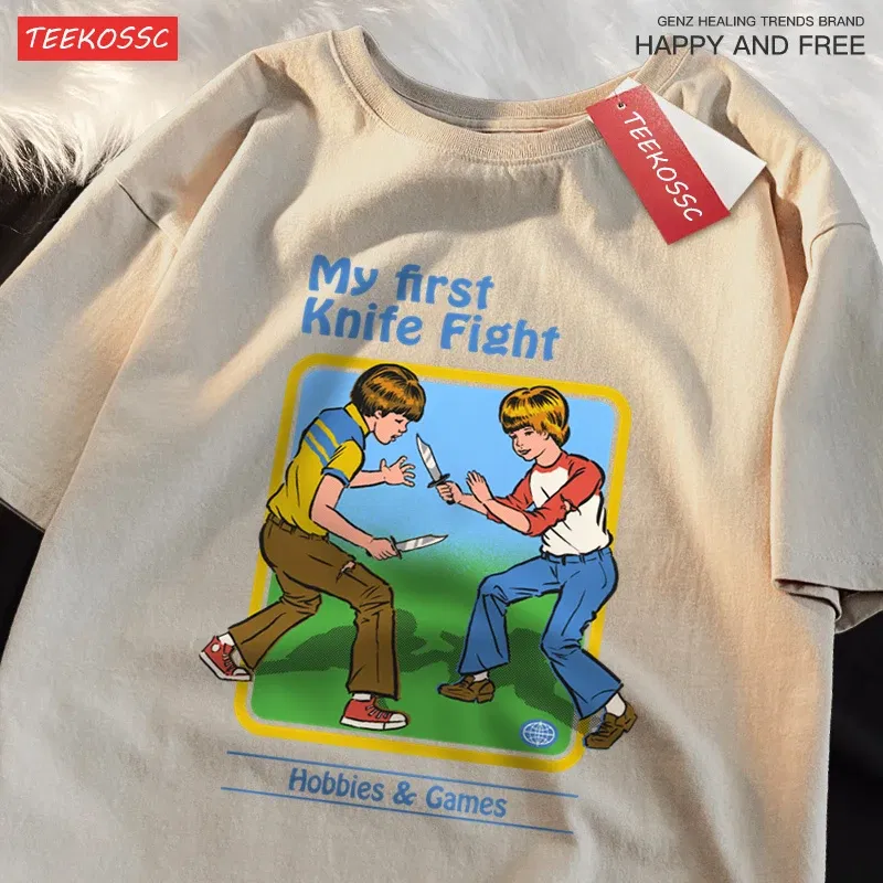 Color: WHITE, Size: M - My First Knife Fight Hobbies Games Print Tshirts Men Women Soft Short Sleeve Summer Casual Cotton Oversized Loose Street T Shirt