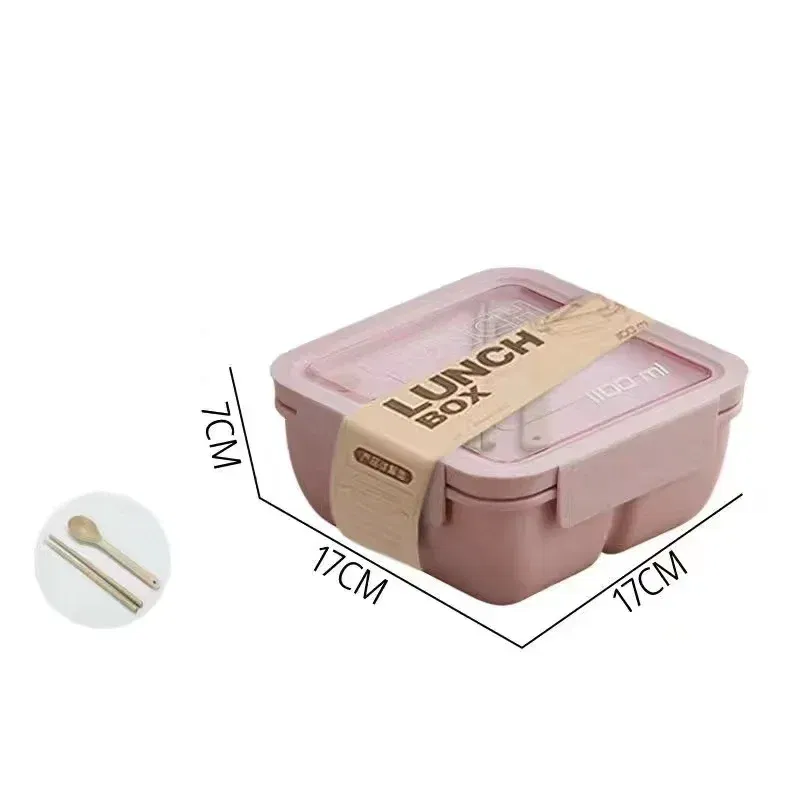 Color: Blue - 850/1100ML wheat straw lunch box bento box Microwave oven Students with lid canteen simple lunch box rectangular portable
