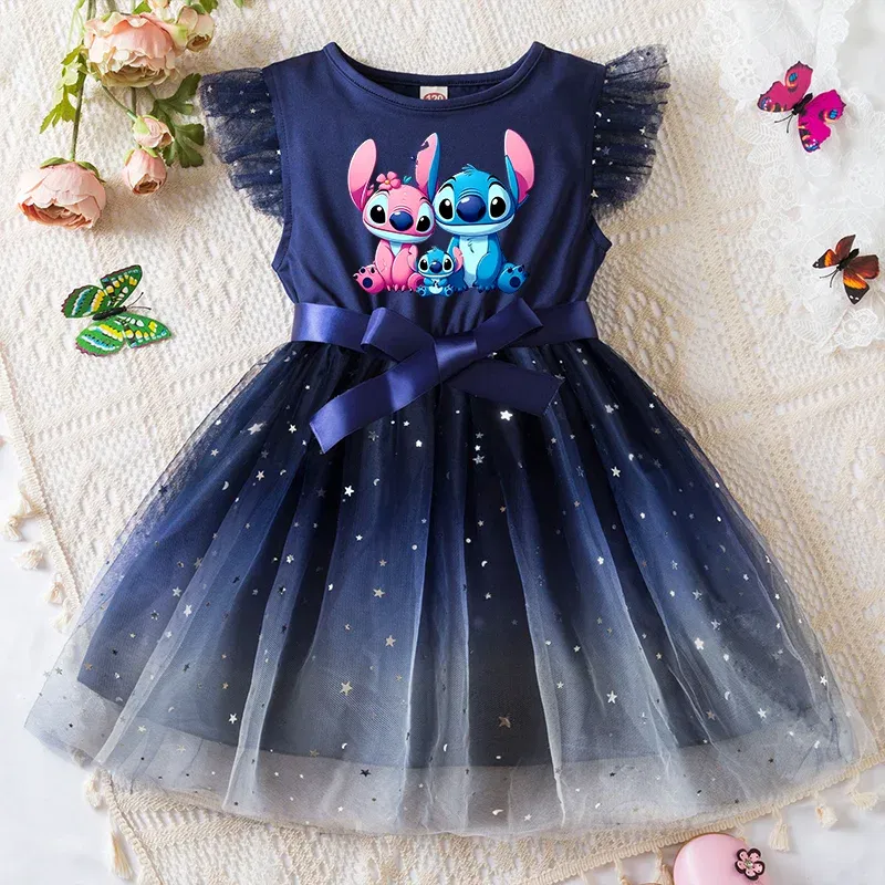 Color: Lavender, Kid Size: 11 - Lilo Stitch Girls Sequin Tutu Dress with Bow Flutter Sleeves Summer Princess Party Outfit for Toddler Kids 2-6 Years