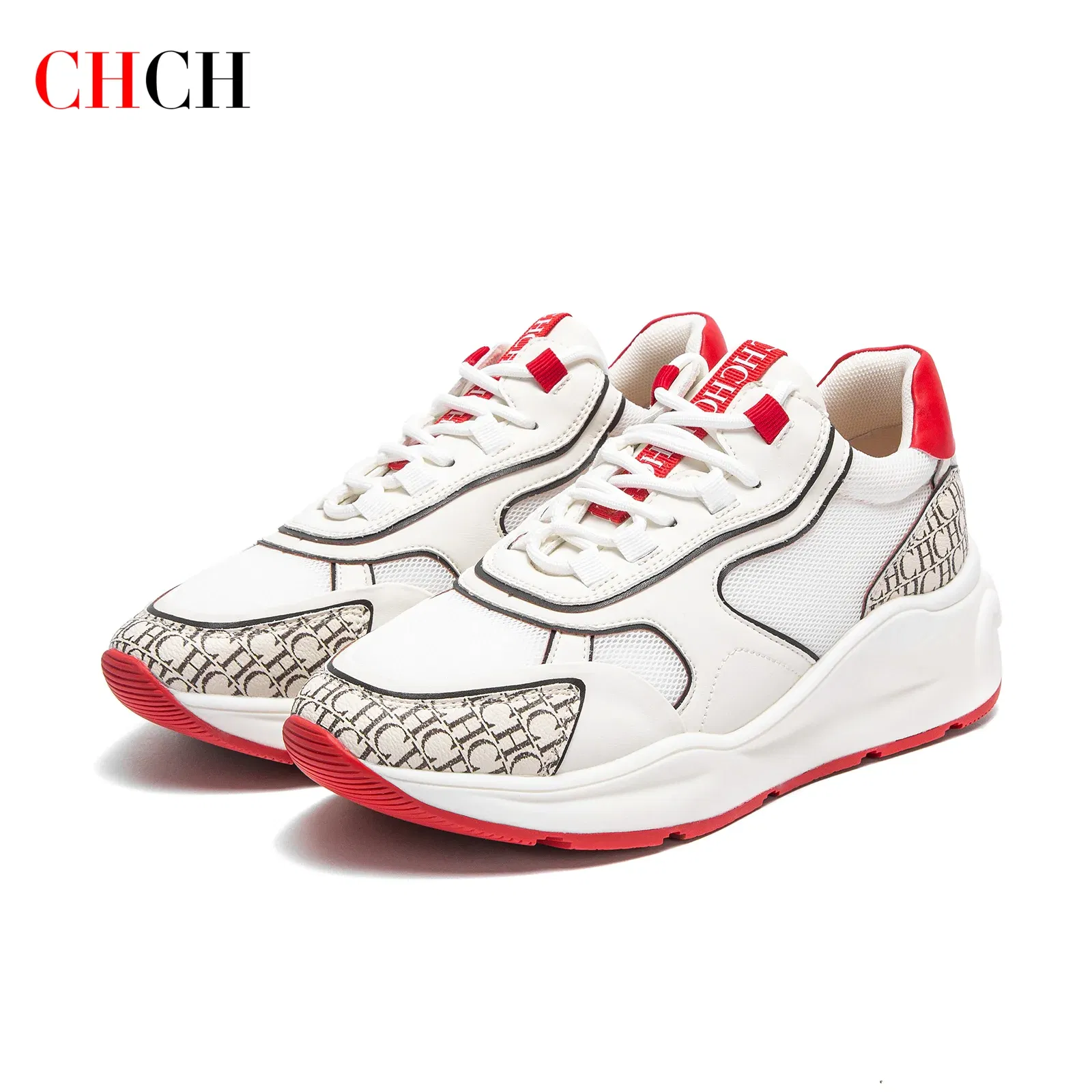 Color: Beige, Shoe Size: 36 - CHCH Women's Vulcanized Shoes 2025 New Comfortable Mesh Splicing Design Flat Shoes Casual Outdoor Walking Shoes