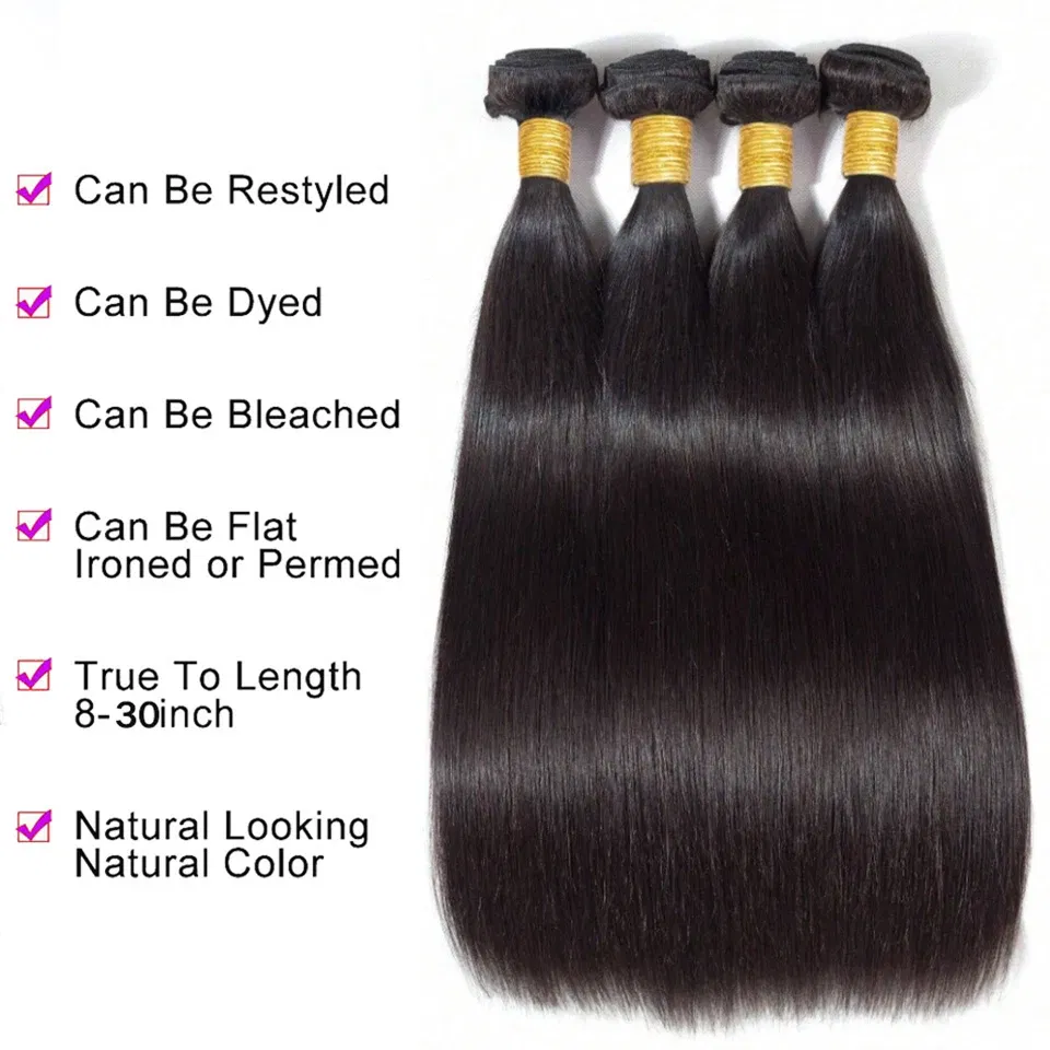 Stretched Length: 8inches - Peruvian Bone Straight Human Hair Bundles Deal Unprocessed Virgin Hair Extensions Long Thick Cheap Brazilian Hair Weave Natural