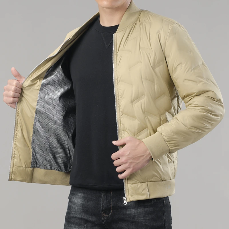 Color: Champagne, Size: 7XL - Winter Men's Down Jacket Business Casual Stand Collar Windbreaker White Duck Down Padded Lightweight Puffer Coat Big Size 8XL