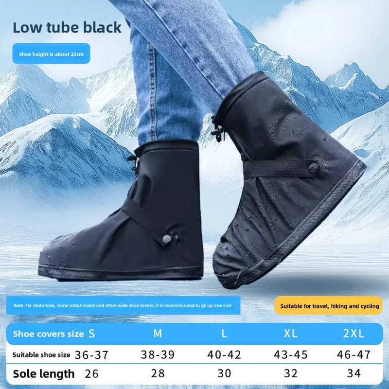 Color: black, Size: M - Reusable Anti-Slip PU Leather Waterproof Shoes Cover Water Boots Cycling Hiking Overshoes Rain Snow Wet Sand Shoes Protectors