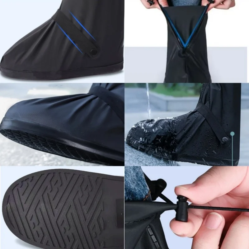 Color: black, Size: M - Reusable Anti-Slip PU Leather Waterproof Shoes Cover Water Boots Cycling Hiking Overshoes Rain Snow Wet Sand Shoes Protectors
