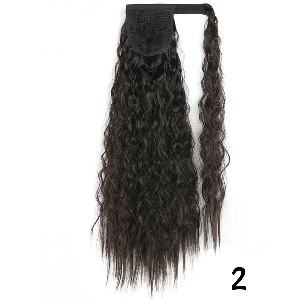 Color: 1B/30HL, Stretched Length: 24inches - Synthetic Long Corn Wavy Ponytail Hairpiece Wrap on Hair Clip Ombre Brown Blonde Hair Extensions Pony Tail