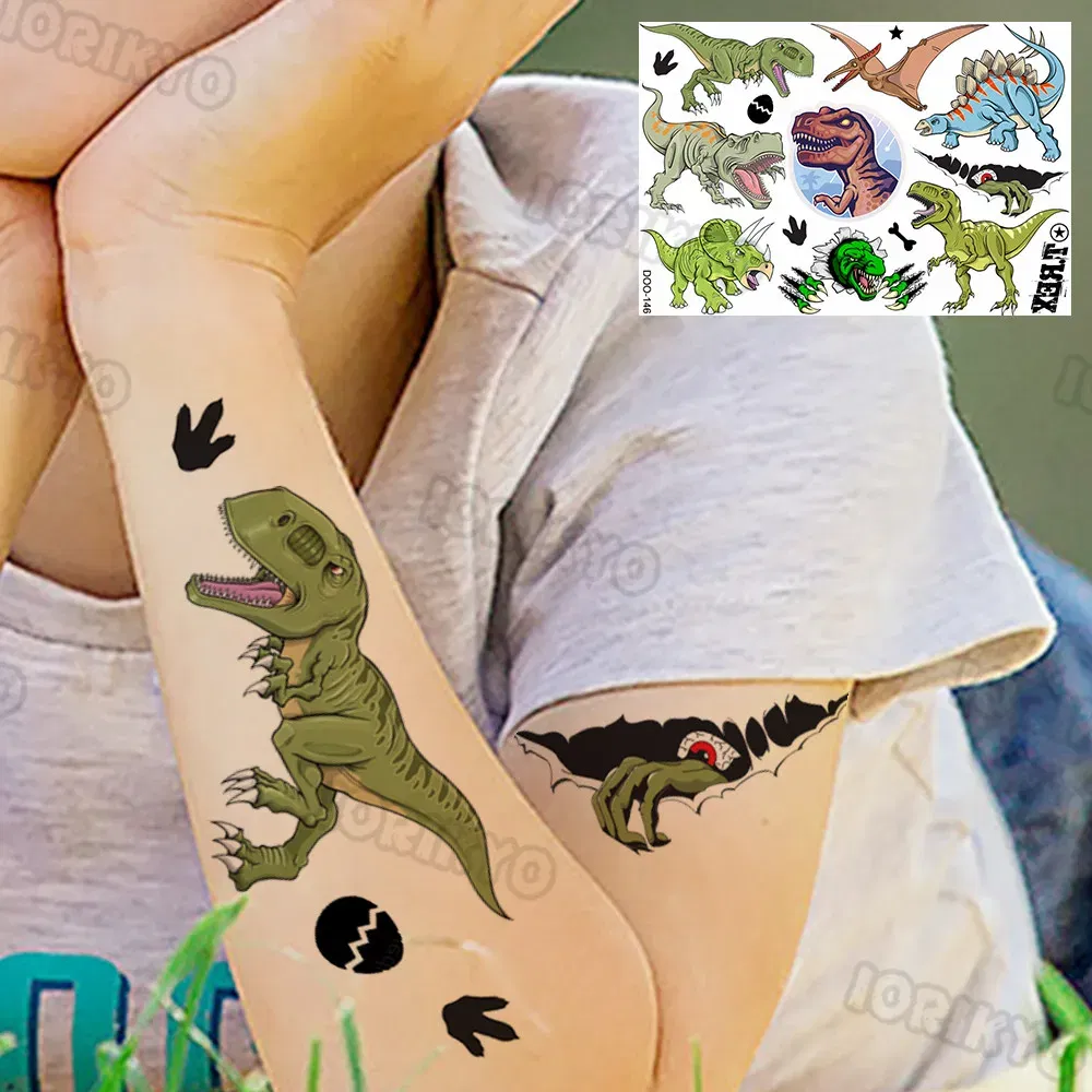 Color: green - Cute Small Bus Car Temporary Tattoos For Kids Boys Girls Baby Child Cute Dinosaur Tattoo Sticker Funny Fake Star Tatoo Face Hand