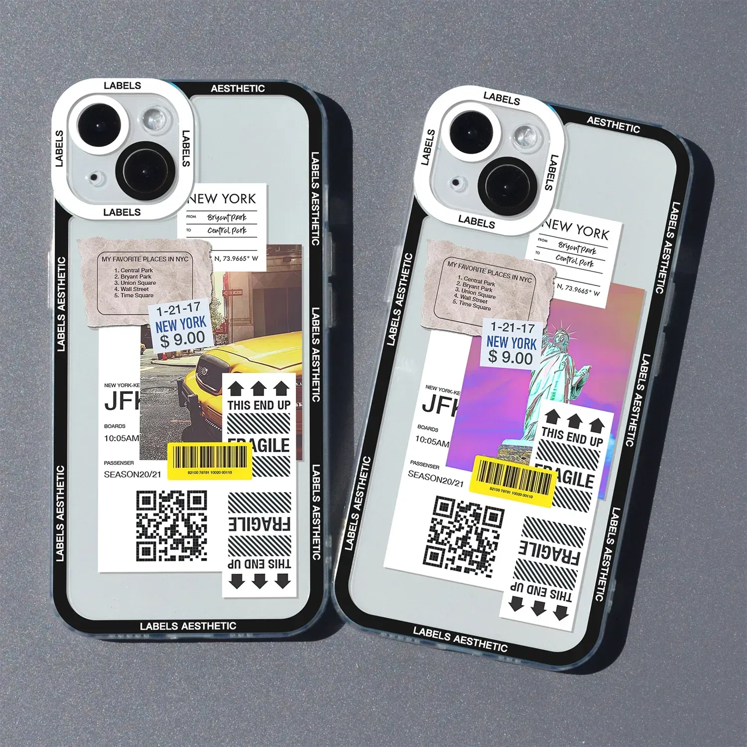 Color: Clear, Material: Denim - Mix Labels Aesthetic Stickers Collage Phone Case For iPhone 16 15 14 13 12 11 Pro Max Mini XS X XR SE 7 8 Plus Clear Soft Cover