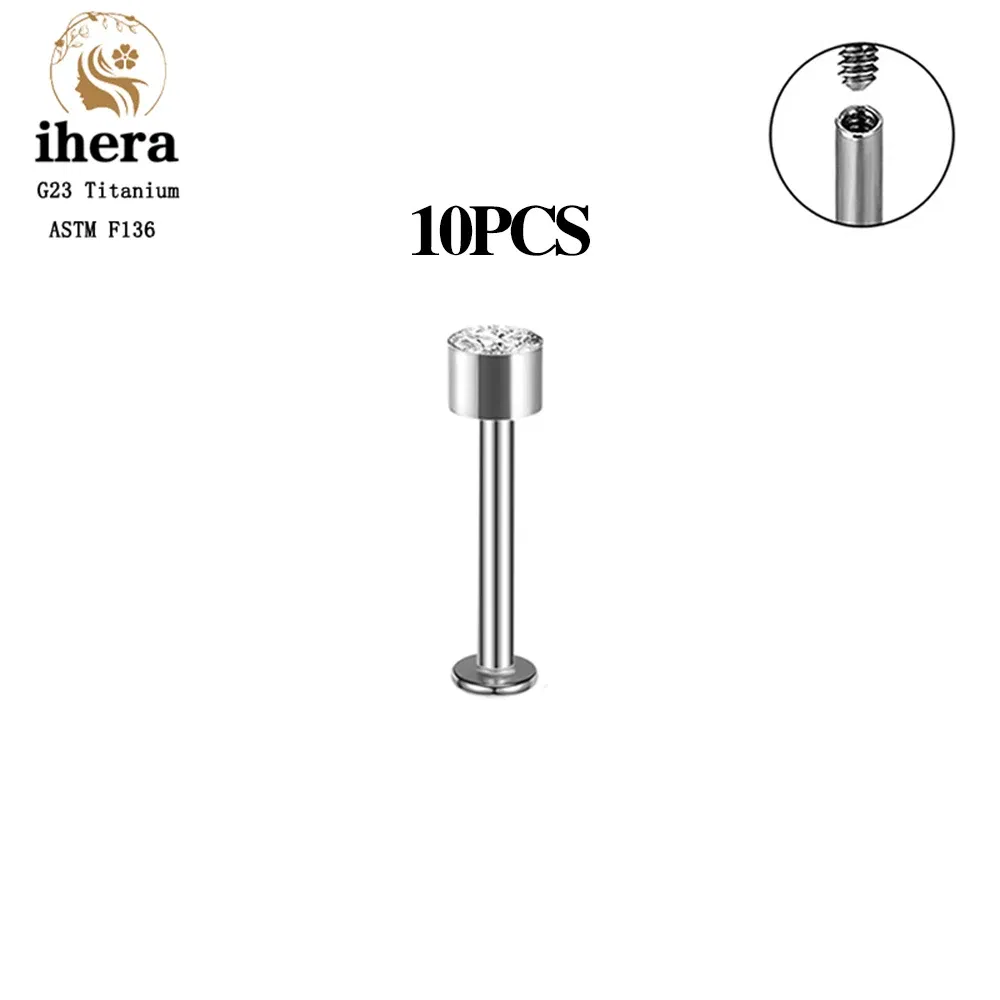 Metal color: Pure Gold Color, Ships From: CHINA, Main Stone Color: Gold - 10PCS G23 Titanium Labret Piercing Lip Ring 16G F136 Internal Thread Nose Stud Earring Tragus Helix Cartilage Piercing Jewelry