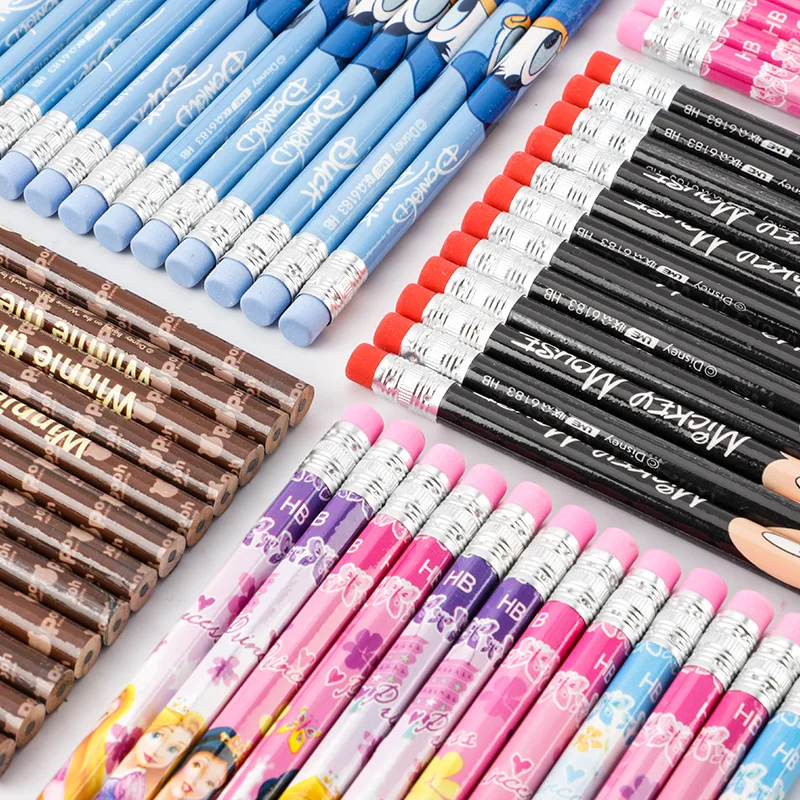 Color: Black - Disney Stitch Pencil Cute Cartoon Action Anime Figures Minnie Mickey Winnie The Pooh Belle Alice Pencil Cartoon Childrens Gifts