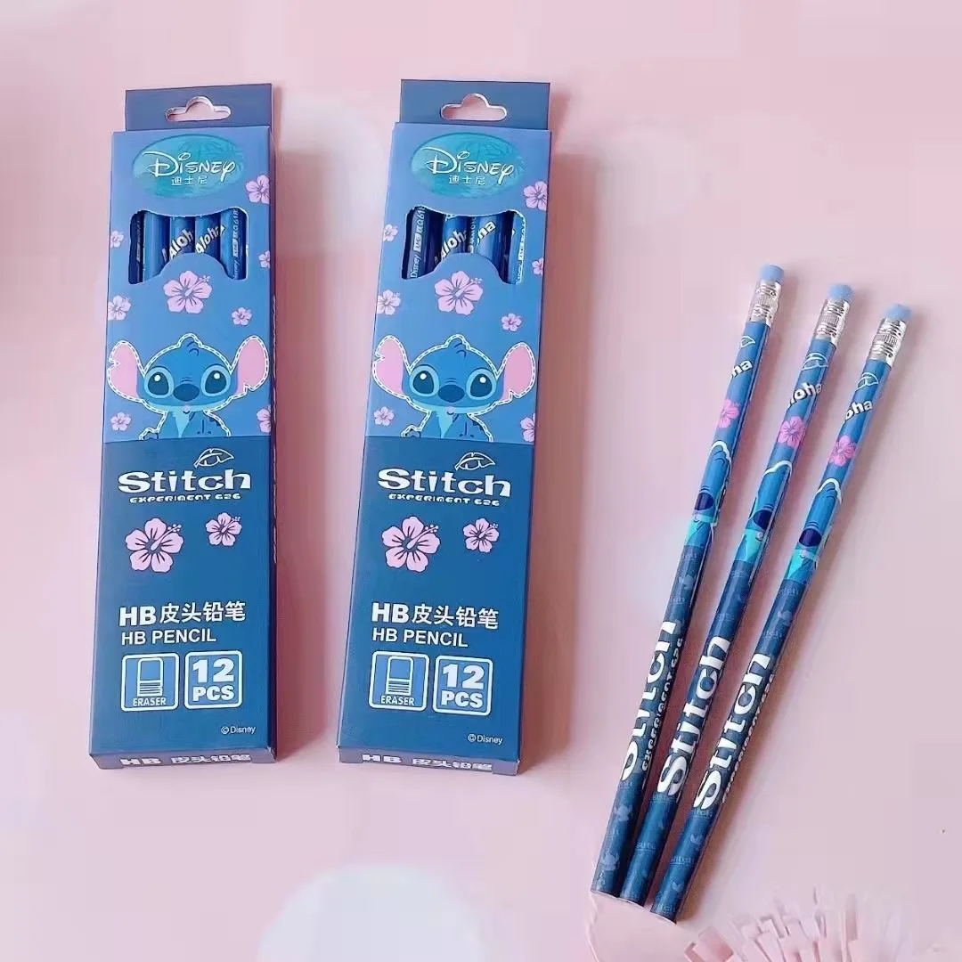 Color: Black - Disney Stitch Pencil Cute Cartoon Action Anime Figures Minnie Mickey Winnie The Pooh Belle Alice Pencil Cartoon Childrens Gifts