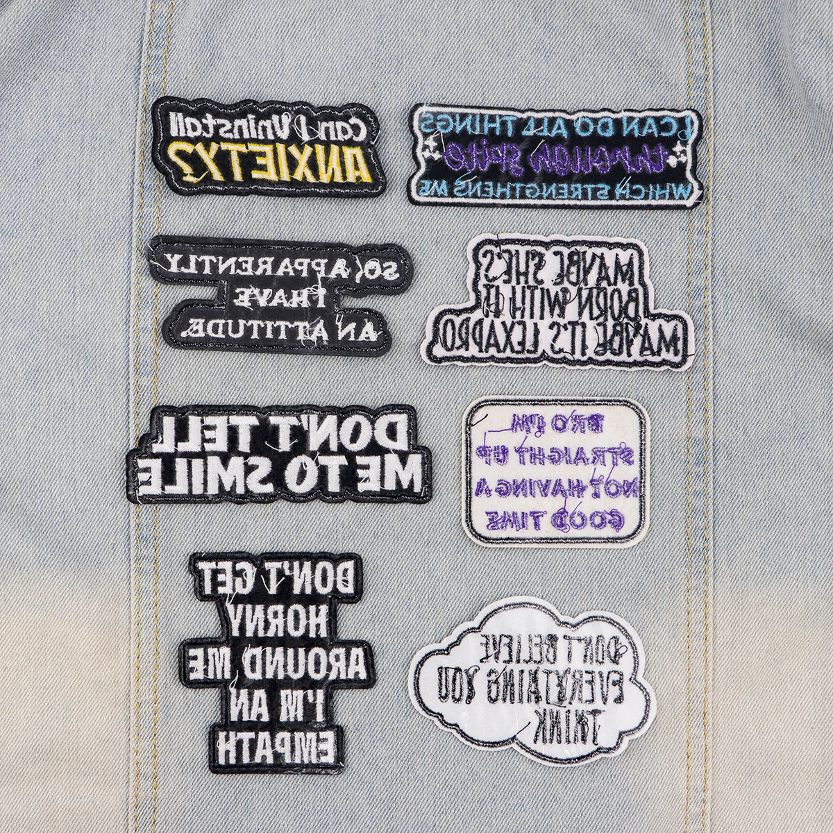 Color: antique silver - Letters Embroidery Patch Funny Quotes Iron On Patches For Clothing Thermoadhesive Patches On Clothes DIY Sew Badges