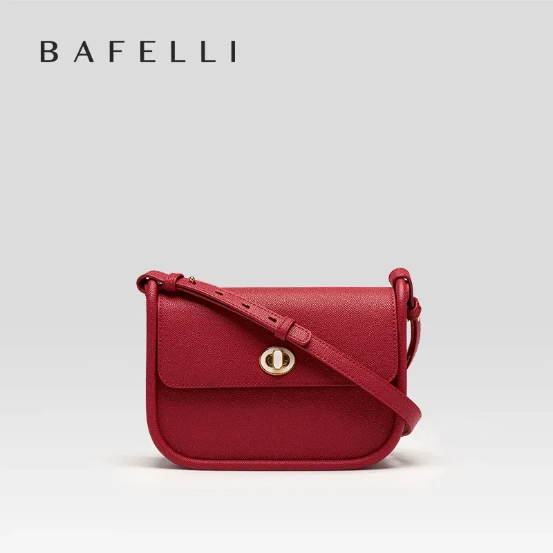 Color: Gold - BAFELLI 2024 WOMEN'S NEW TREND LEATHER SADDLE BAGS FASHION STYLE ORIGINAL DESIGNER LUXURY BRAND CASUAL CROSSBODAY PURSE SHOULDER