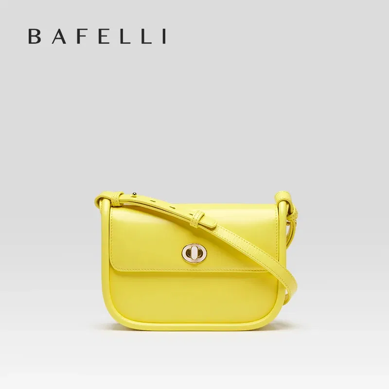 Color: Gold - BAFELLI 2024 WOMEN'S NEW TREND LEATHER SADDLE BAGS FASHION STYLE ORIGINAL DESIGNER LUXURY BRAND CASUAL CROSSBODAY PURSE SHOULDER