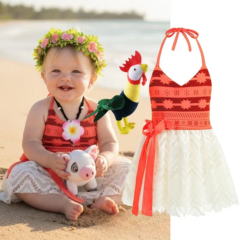Color: Beige, Kid Size: 4T - Little Girls Cospaly DISNEY Moana Kids Two Pcs Set Top +Pants Infant Vaiana Role Play Festival Princess Costume Casual Clothes