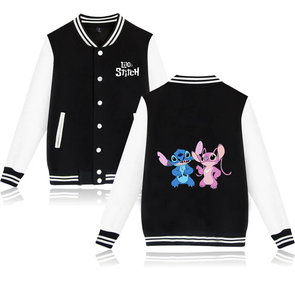 Color: Khaki, Size: L - Lilo Stitch Baseball Jacket Men Women Hip Hop Harajuku Jackets Streetwear Kids Boys Girls Loose College Coats
