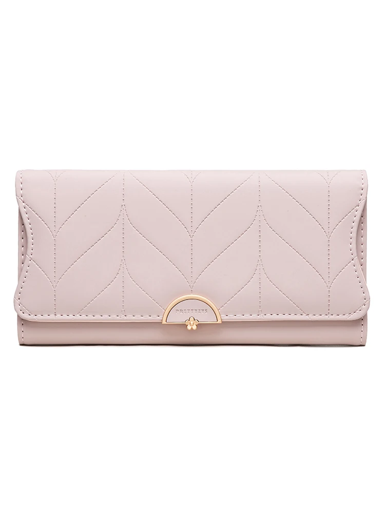 Color: Pink - 2023 spring new women's long purse Japanese and South Korea small fresh plaid buckle folding hold bag large capacity women's mul