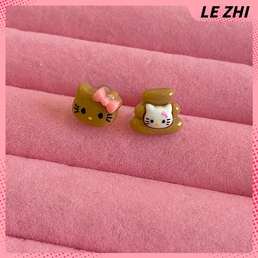 Color: Dark Khaki, Size: M - Hawaii HelloKitty Cute Ear Stud Coconut Palm Earrings Anime Accessories Maiden Heart Girls Birthday Present Fashion Jewelry Gift