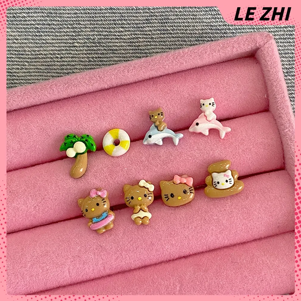 Color: Dark Khaki, Size: M - Hawaii HelloKitty Cute Ear Stud Coconut Palm Earrings Anime Accessories Maiden Heart Girls Birthday Present Fashion Jewelry Gift