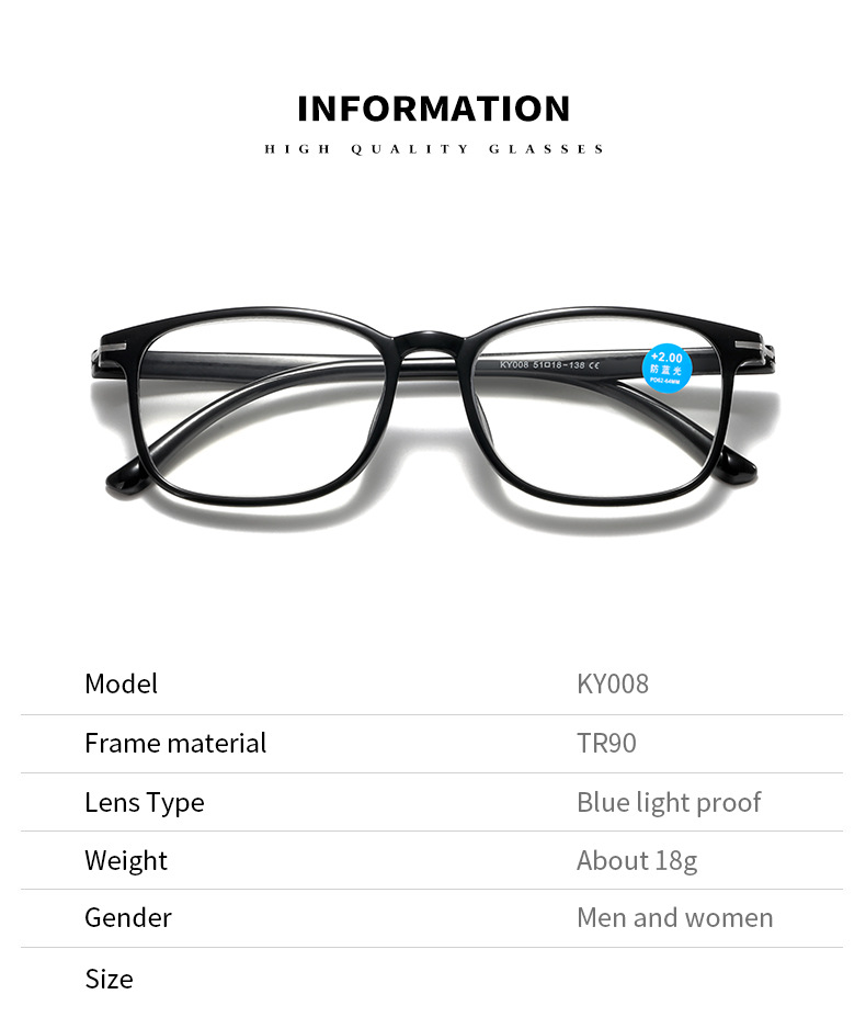 Eye Prescription: +150, Frame Color: WHITE - New Anti Blue Light Reading Glasses Fashion Presbyopic Eyewear Men Women Sauqre Ultralight Hyperopia Eyeglasses +100 To +400