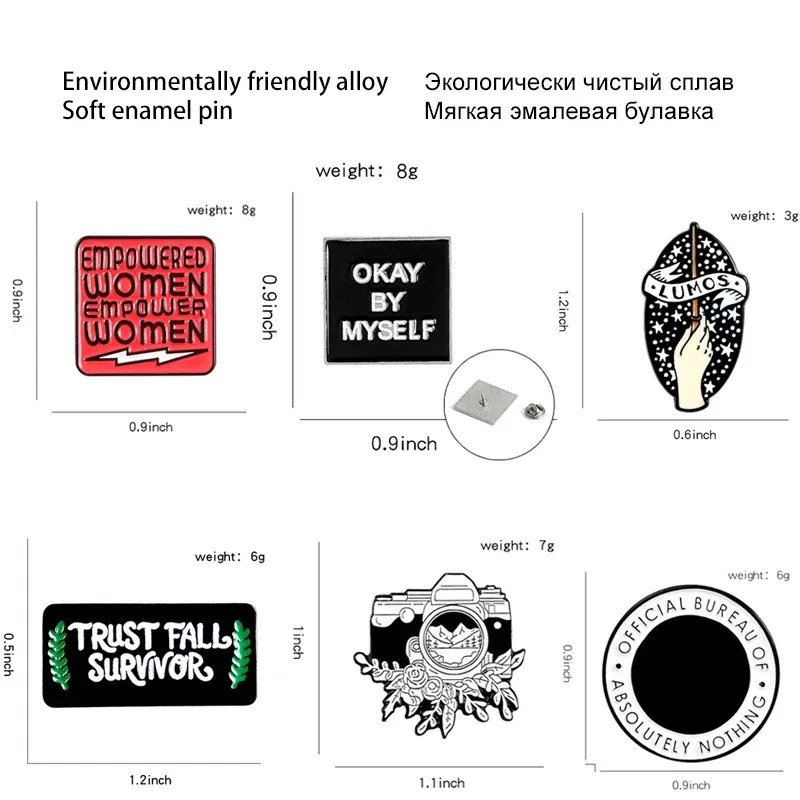 Metal color: Gold-color - Trust fall survivor black and white camera flower Lightning Punk Pins Brooch Lapel Pin Star Magic Wand hand gift for friends