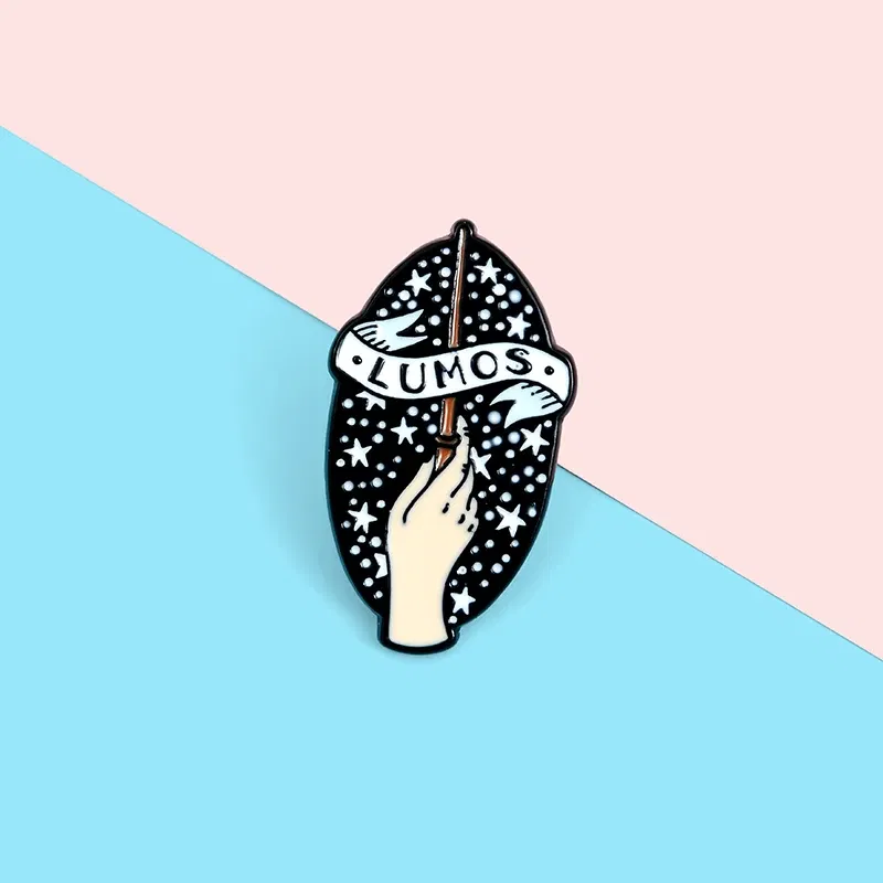 Metal color: Gold-color - Trust fall survivor black and white camera flower Lightning Punk Pins Brooch Lapel Pin Star Magic Wand hand gift for friends