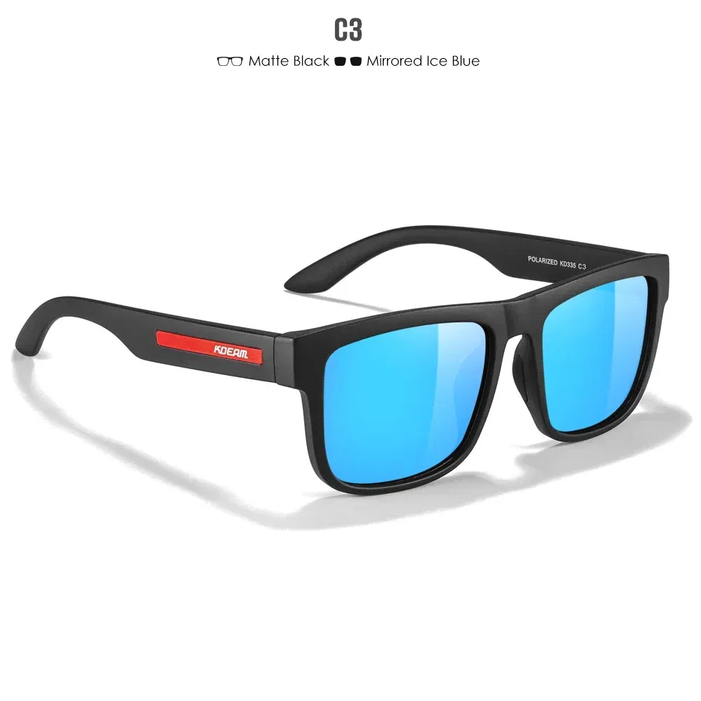 Lenses Color: Blue, Frame Color: WHITE - 2024 KDEAM New Polarized Sunglasses For Men UV400 Protection Lens Black Grey Frame Driving  Sun Glasses Fishing Eyewear