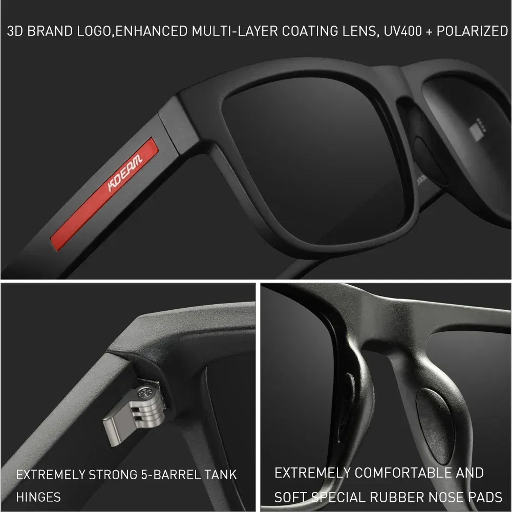 Lenses Color: Blue, Frame Color: WHITE - 2024 KDEAM New Polarized Sunglasses For Men UV400 Protection Lens Black Grey Frame Driving  Sun Glasses Fishing Eyewear