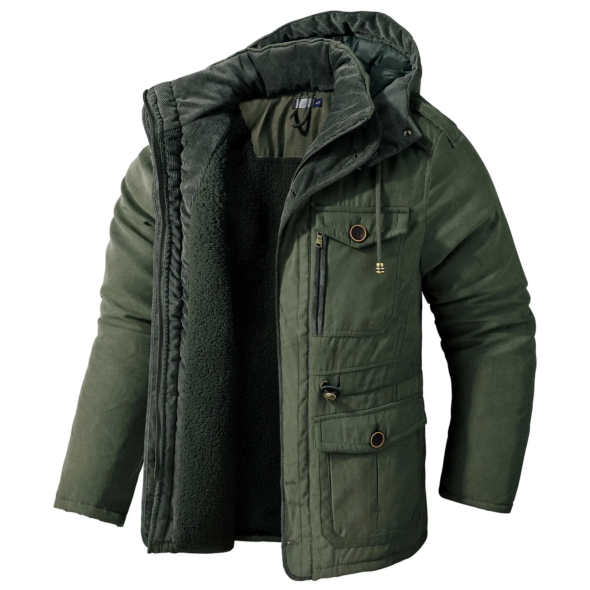 Color: green, Size: S - Winter Parka Military Outdoor Fleece Men Large SIZE Men Warm Jacket Men Cotton Windproof Casual Parka Stand Collar Lamb Cashmere