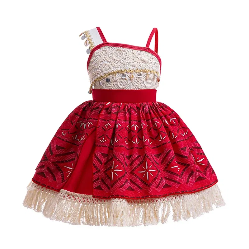 Color: Rose Red, Kid Size: 13 - Disney New Moana Dress Costumes Kids Girl Cosplay Toddler Movie Ocean Adventure Infant Frock Halloween Party With Chick Clothes