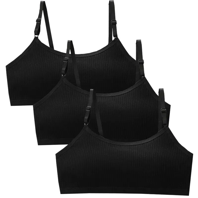 Color: Blue, Kid Size: 2T - 3pcs Cotton Children Innerwear Girls Bras Removable Sponge Cup Puberty Students Training Bras Breathable Teenage Girl Brassieres