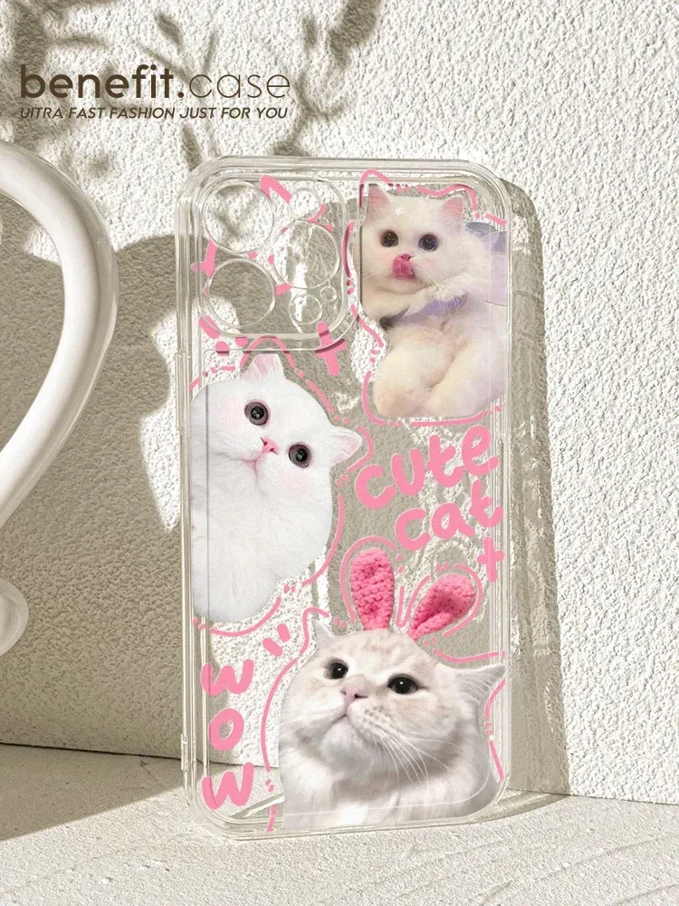 Color: Blue, Material: Microfiber - Cute Kitten Phone Case for iPhone 15 14 13 12 11 Pro Max XR XS X 7 8 Plus Mini SE Clear Cat Mobile Case
