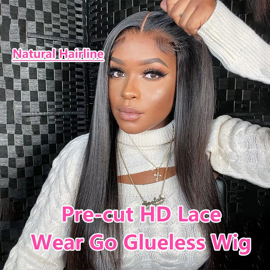 Hair Color: #1, Density: 180%,  Stretched Length: 20inches - Glueless Wear and Go Bone Straight Lace Front Wigs 4x4 5x5 Pre-Cut Lace Wig Human Hair Ready To Wear Lace Closure Wig For Women