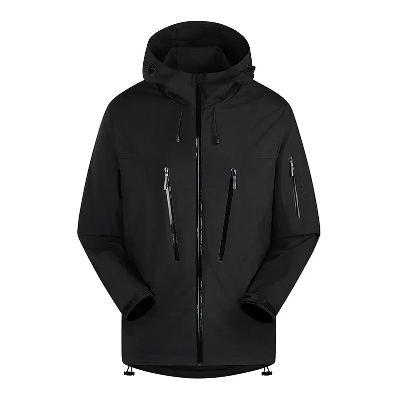 Color: black, Size: 4XL - Spring Autumn Men's Windbreaker Fashion Outdoor Mountaineering Travel Windproof Waterproof Hooded Jacket Slim Fit Versatile Coat